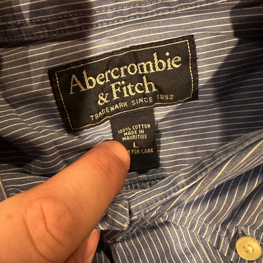 Abercrombie & Fitch Men's Navy Pinstripe Shirt